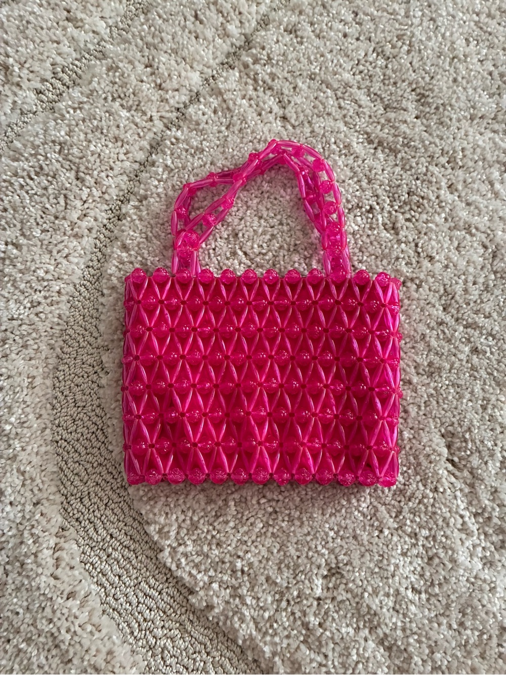 VINTAGE 1970s/ 1980s Hot Pink Mini Beaded Tote Bag
